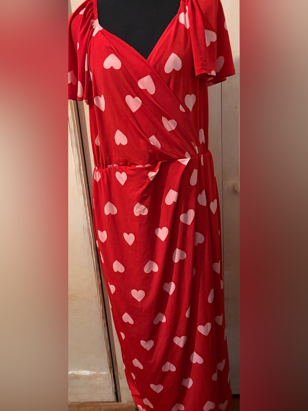 Red Heart-Print Wrap Maxi Dress Lane Bryant NWT 14/16